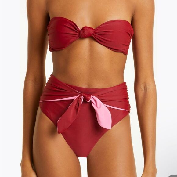 NWT Veronica Beard Gilly Knotted Strapless Bikini Top Deep Brick L MSRP: 178.00 - Picture 5 of 5
